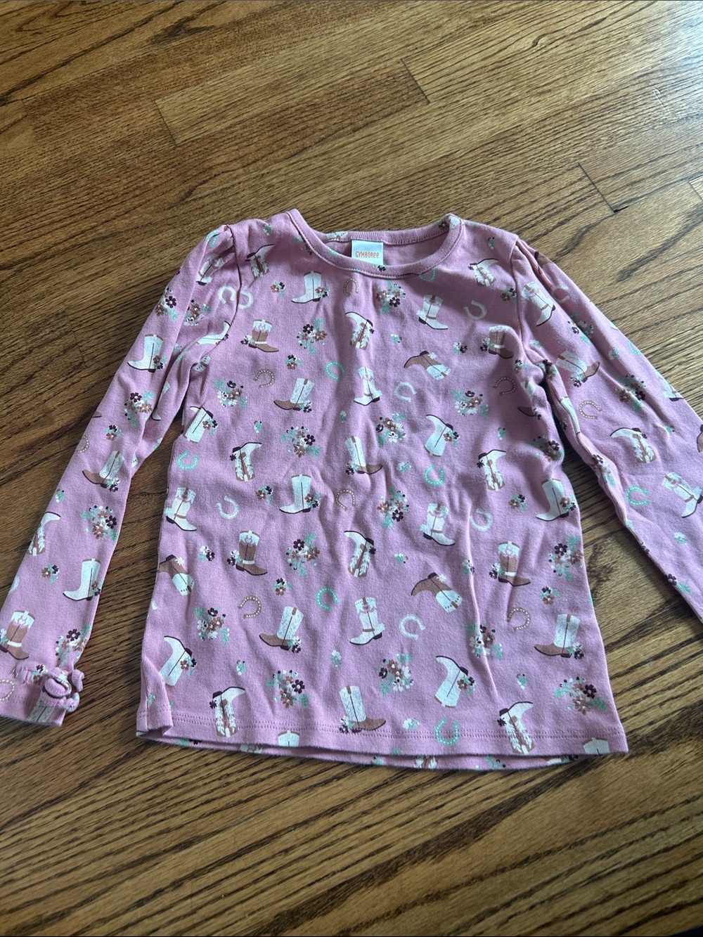 Gymboree Pink Cowboy Boot Print Long Sleeve Tee